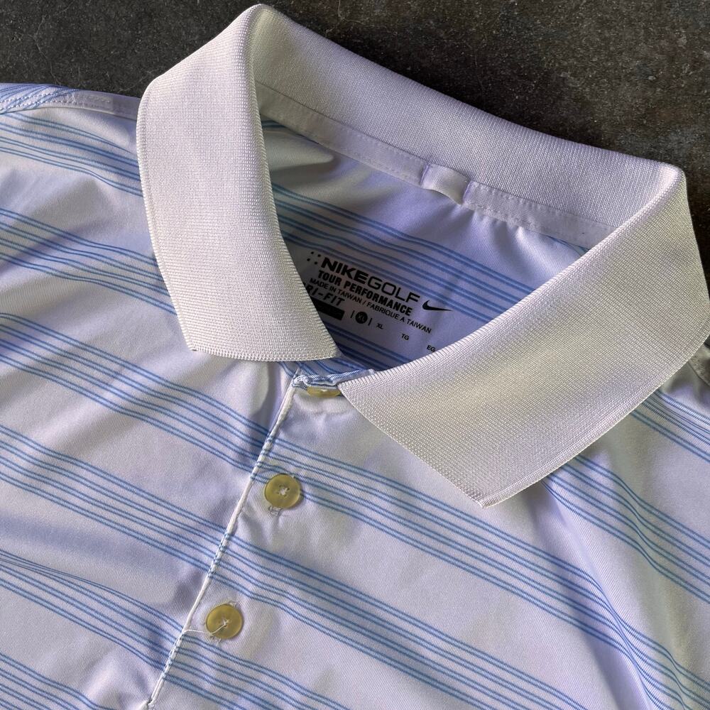 Modern Nike golf blue/white striped athletic golf polo dri fit shirt men’s xl